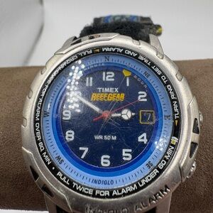 Timex Reef Gear Indiglo Alarm Men’s Watch Blue Dial WR 50M Velcro Strap